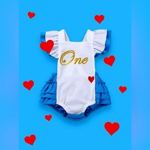Alice in Wonderland One 1st Birthday Party Romper One-derful Baby Girls Costume